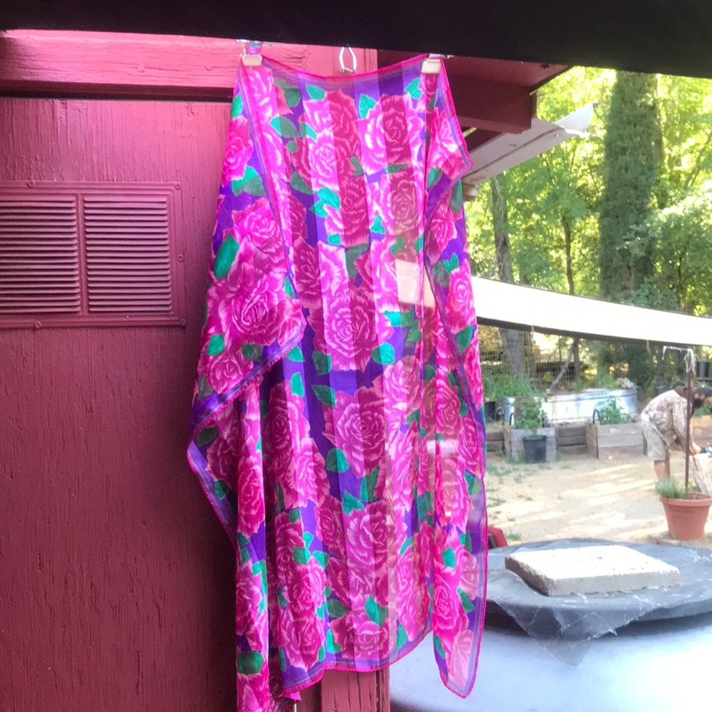 Floral Pink and Blue Scarf